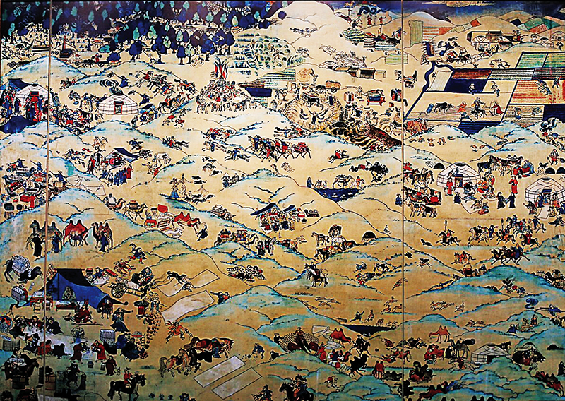 몽골 울란바토르 자나바자르 박물관에 전시되어 있는 전통회화 ‘몽골의 하루’.