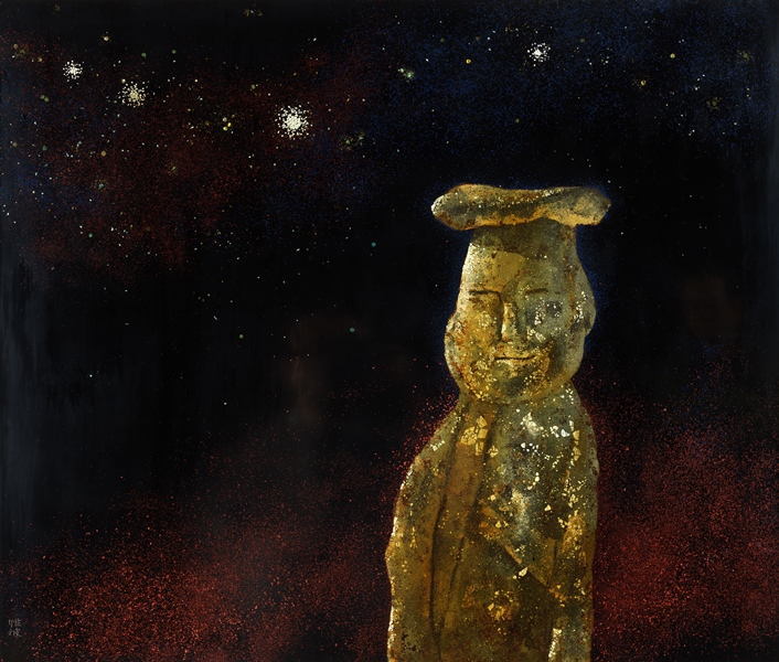 특별전의 대표작 ‘미륵존’ 80cm×68cm, 옷판에 옻칠을 한 성파스님의 작품이다.