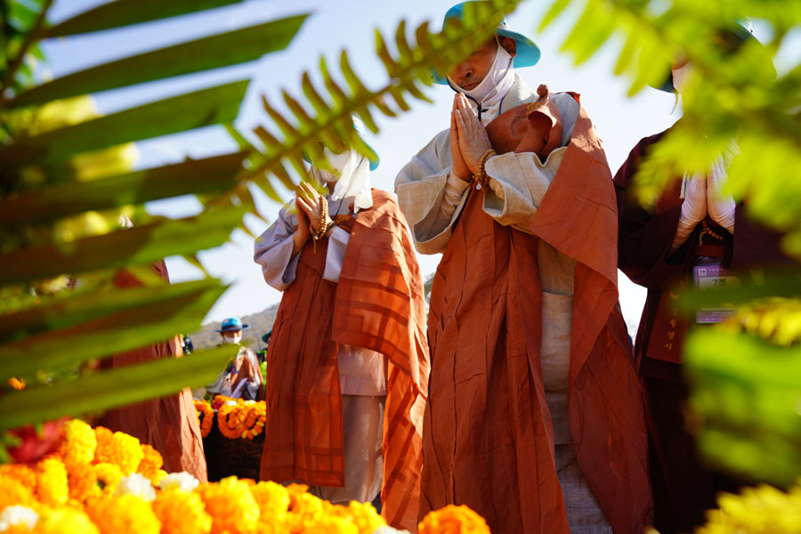 부처님 전에 합장하는 호산스님