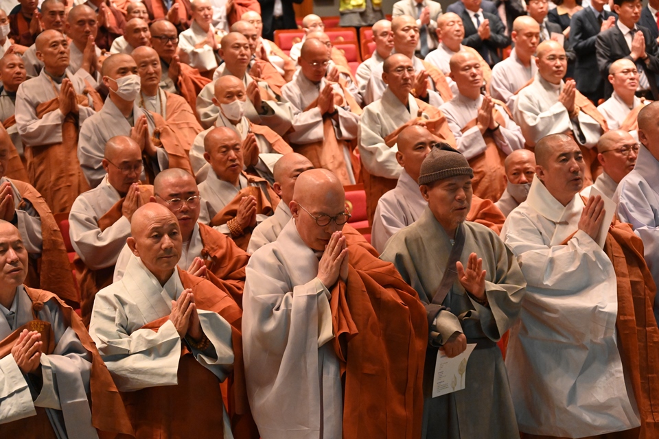 상월결사 인도순례 해단식에 참석한 스님들 모습.