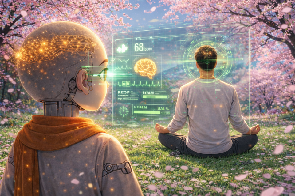 올림픽공원 동문 밖에서 늙음, 남문 밖에서 병듦, 서문 밖에서 죽음을 목격한 AI 선재동자는 북문 밖에서 명상가를 마주치고 큰 감응을 얻었다. 부처님의 사문유관(四門遊觀)과 동일한 얼개다. AI삽화=이영숙 동국대 영상문화콘텐츠연구원 부교수